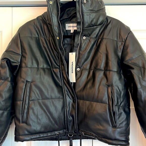 Vigoss Jackets & Blazers - MOTO JACKET Faux leather cropped Quilted Lined NEW TAG Sz L Vigoss lines quilted